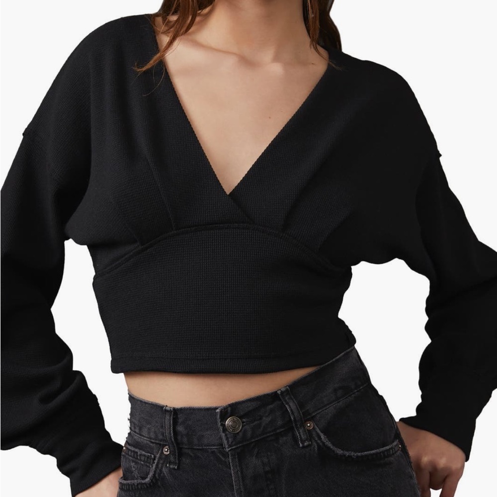 Black V-Neck Women's Top